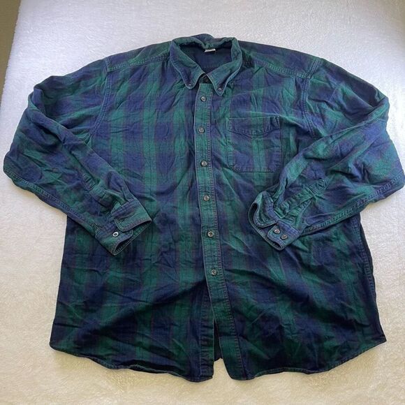 LL Bean Relaxed Mens XL Green Blue Blackwatch Plaid Tartan Button Down Flannel - Picture 1 of 10